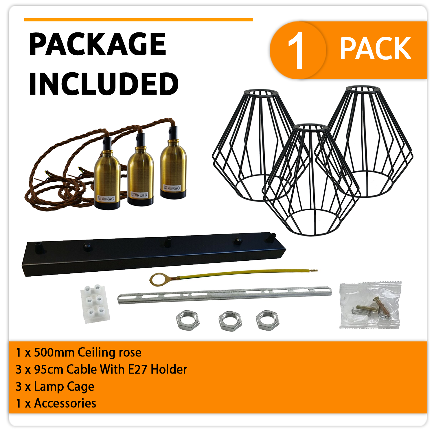 Vintage Retro Ceiling Pendant Light Fitting Wire Cage Lampshades, E27 Holder Hanging Light Kit for Indoor Area
