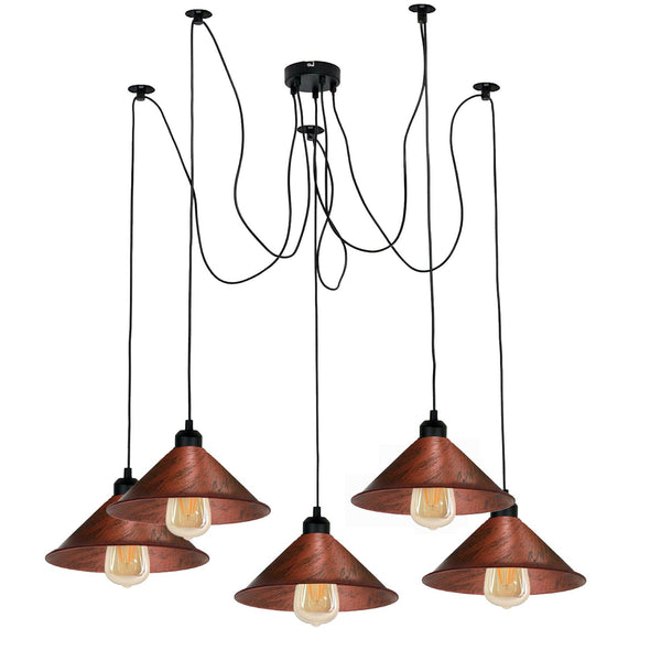Lámpara colgante moderna industrial rústica con pantalla de metal en forma de araña roja ~3397 – Colgante de 5 vías / Sí