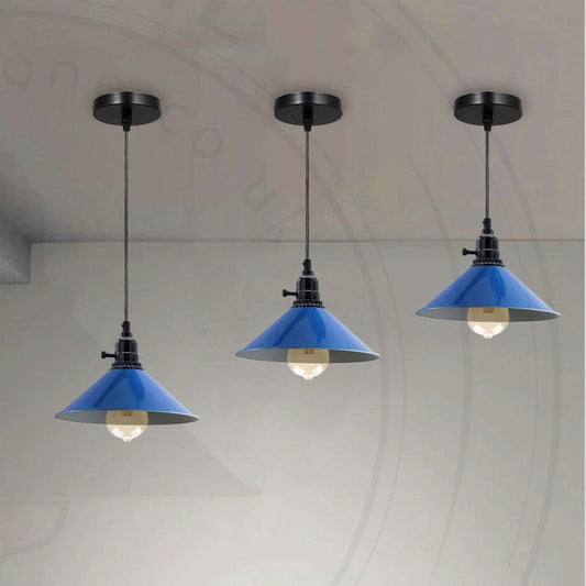 Industrial Vintage Metal Pendant Light Shade Chandelier Navy Blue LampShade~4147