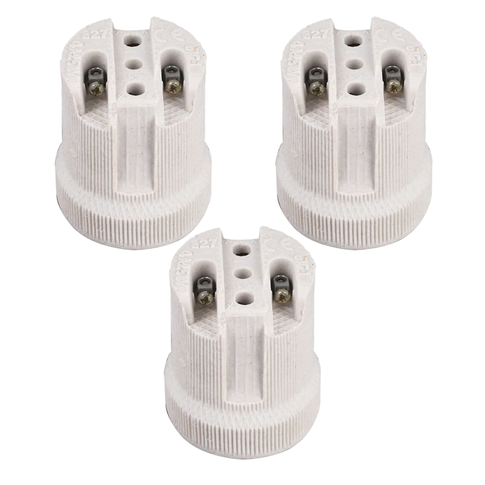 3 Pack E27 Bulb Holder Edison Screw White Ceramic Porcelain Lamp holder For Table Lamp E27 60W Plain Lamp holder Socket UK.
