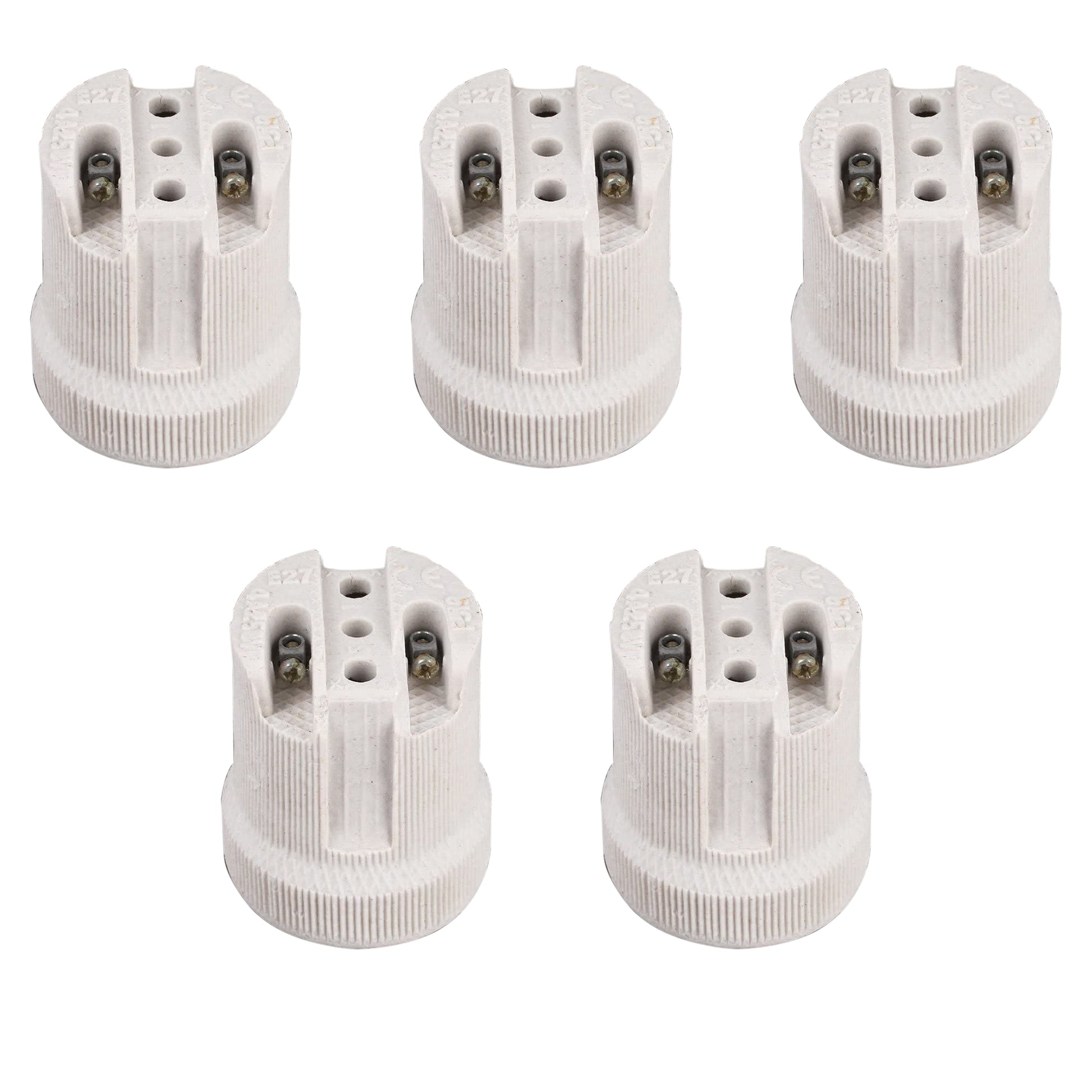 5 Pack E27 Bulb Holder Edison Screw White Ceramic Porcelain Lamp holder For Table Lamp E27 60W Plain Lamp holder Socket UK .
