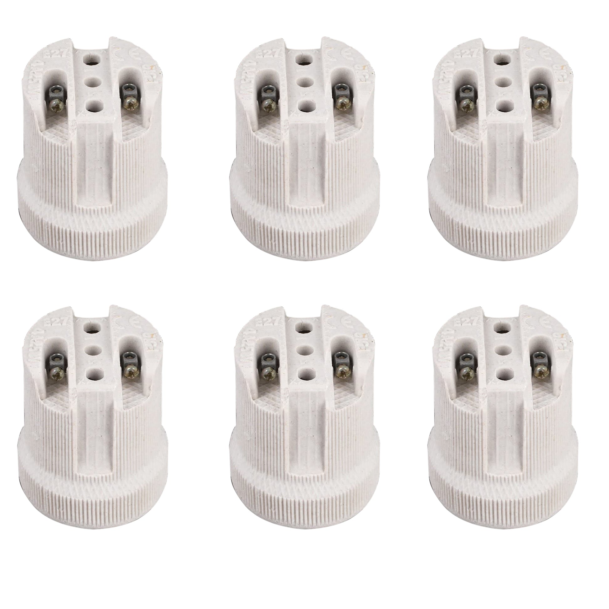 6 Pack E27 Bulb Holder Edison Screw White Ceramic Porcelain Lamp holder For Table Lamp E27 60W Plain Lamp holder Socket UK.