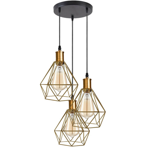 Industrial Retro style 3-Light Pendant lights Adjustable Cord with Diamond Metal Cages~1255