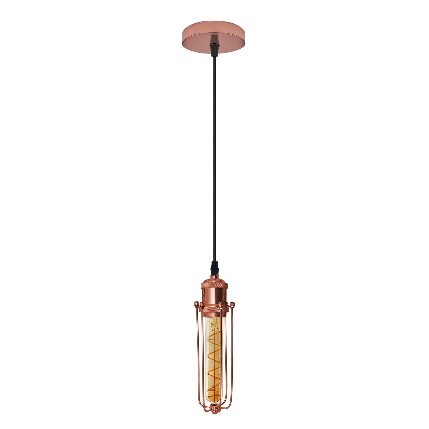 E27 Rose Gold Wire Cage Ceiling Retro Pendent Light Hanging Lamp