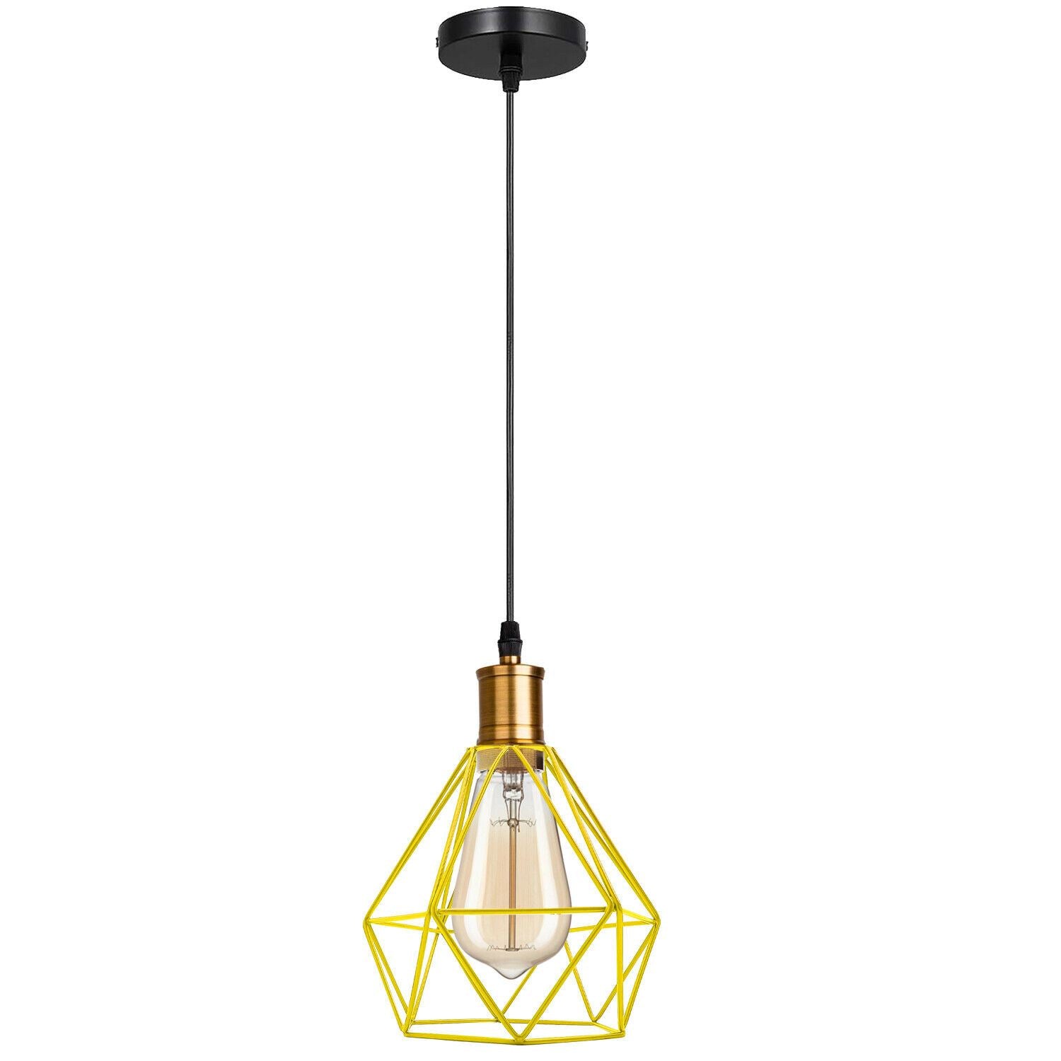 Modern Vintage Diamond Cage Pendant Light Fitting Geometric Wire Cage Style Hanging 