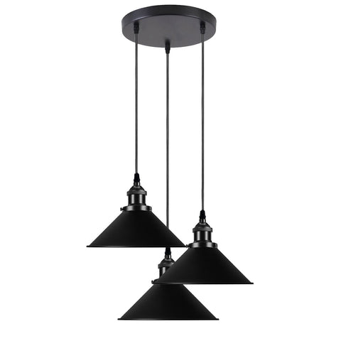 Vintage Ceiling Adjustable Hanging Black Metal Cone Shade Pendant Light Fixture~3393