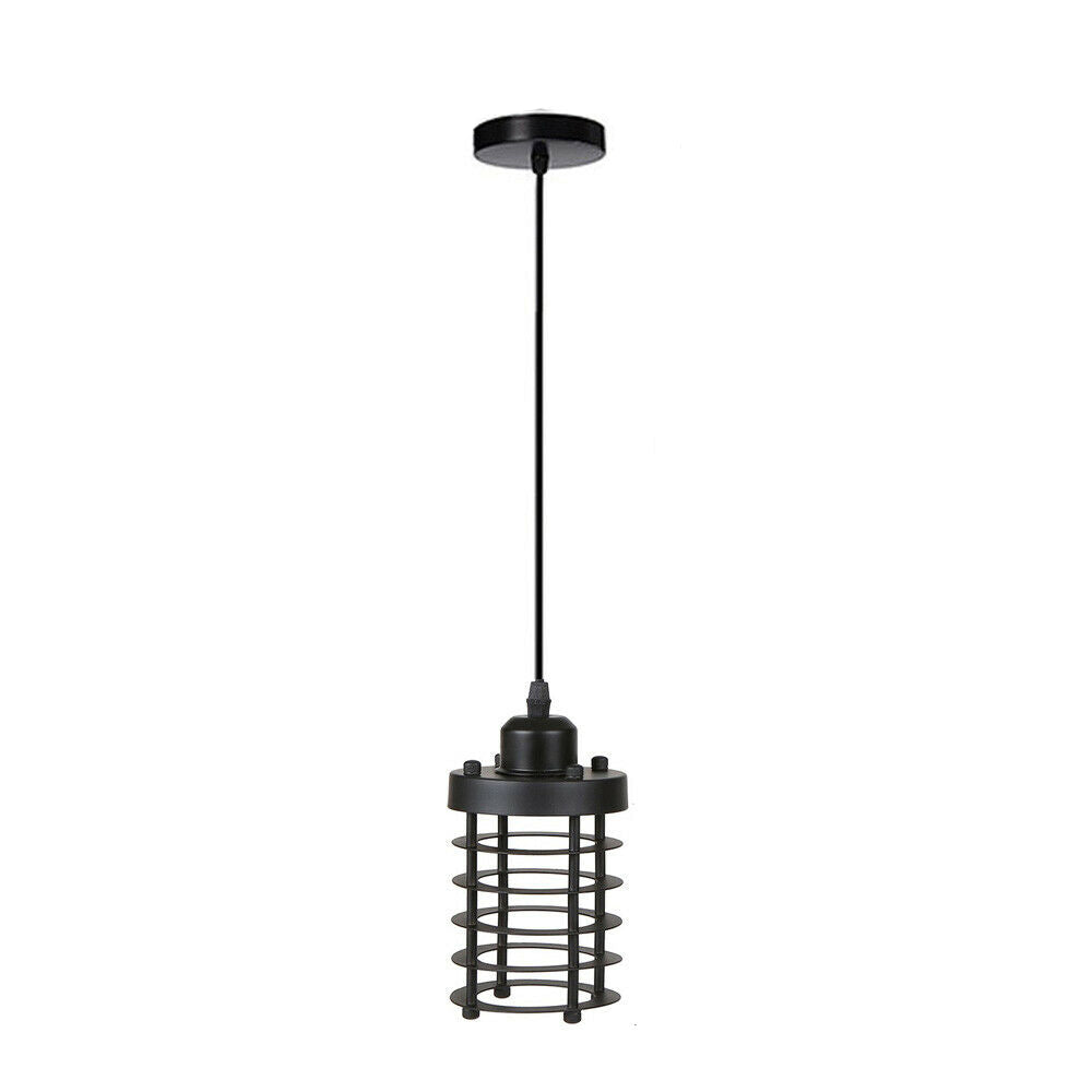 Modern Retro Step round Black cage pendant light round ceiling base ~4034 - LEDSone UK Ltd