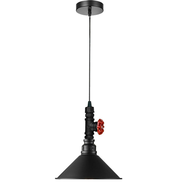 Industriële vintage plafondhanglampen, metalen pijp, geborstelde kleur, lampenkappen~1310 – Zwart