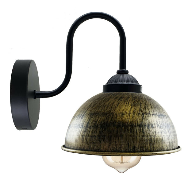 Retro Wall Lamp with Dome Metal Shade, E27 Indoor Wall Lighting Fixtures~1264 – With Bulb / Brushed Brass