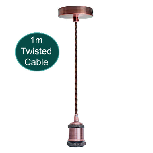 1m Brown Twisted Cable E27 Base Copper Holder~1712 - LEDSone UK Ltd