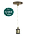 1m Army Green Twisted Cable E27 Base Green Brass Holder~1710