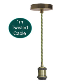 1m Army Green Twisted Cable E27 Base Green Brass Holder~1710