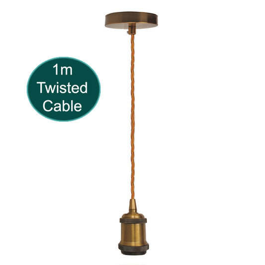 1m Gold Twisted Cable E27 Base Yellow Brass Holder~1706 - LEDSone UK Ltd