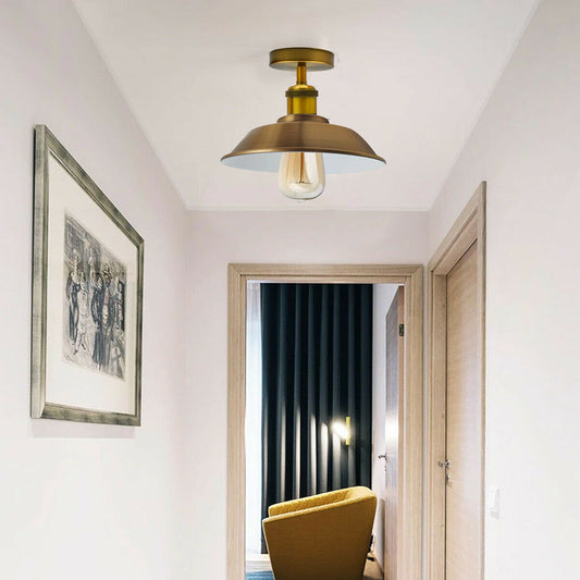 Ceiling Light Retro Flush Mount Ceiling Lamp Shade Fitting Yellow Brass~1929 - LEDSone UK Ltd