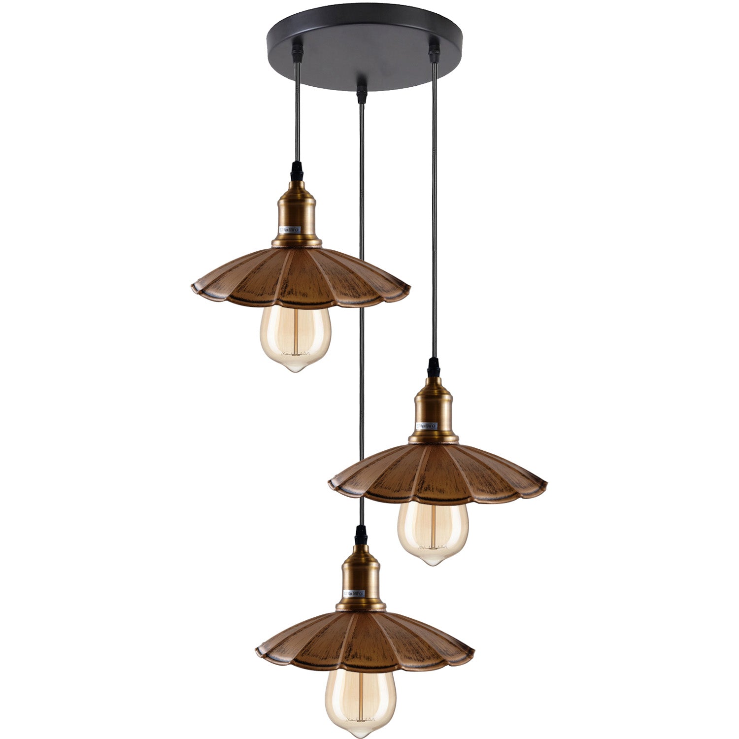 3 Head Industrial Brushed Copper Wavy Metal Ceiling Pendant Light~1483 - LEDSone UK Ltd