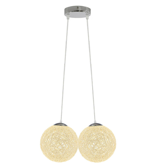Cream Rattan Wicker Woven Ball Globe Two Outlet Pendant Lampshade~1818 - LEDSone UK Ltd