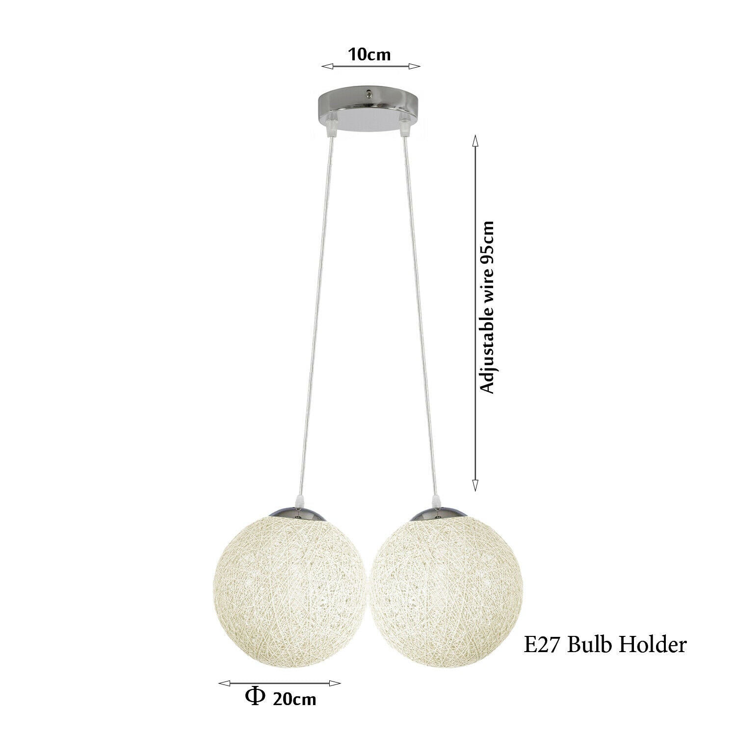 White Rattan Wicker Woven Ball Globe Pendant Lampshade Two Outlet~1819 - LEDSone UK Ltd