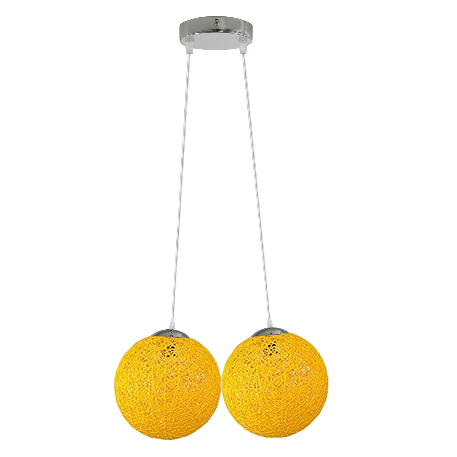 Rattan Wicker Yellow Woven Ball Globe Two Outlet Pendant Lampshade~1816 - LEDSone UK Ltd