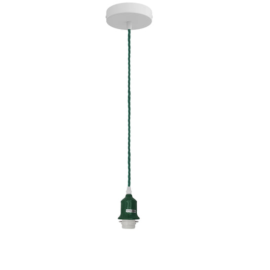Vintage plafondrozet hanglamp van gevlochten stof met flexibele fitting, lichtset ~4467