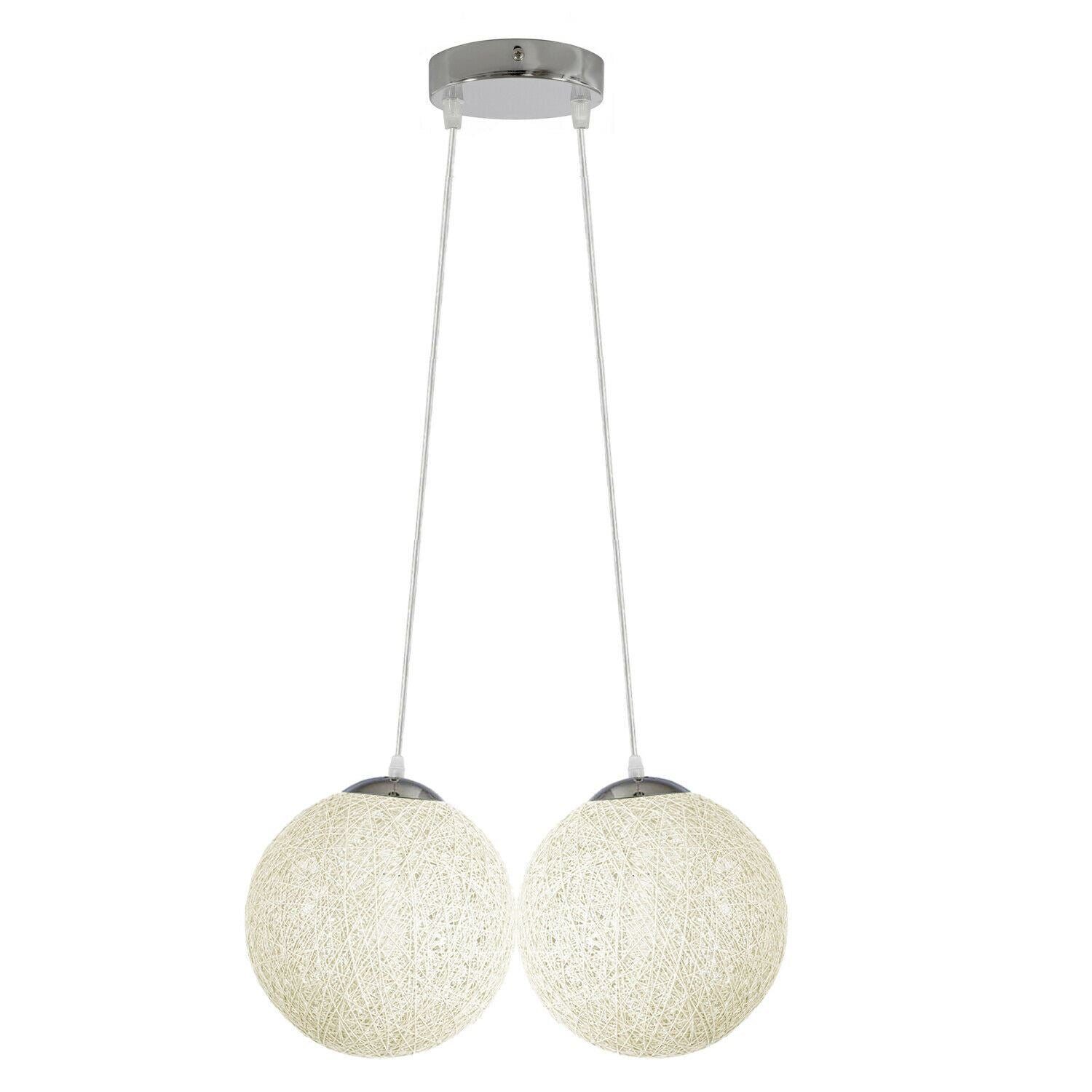 Modern Industrial Rattan Wicker Woven Ball Globe Two Outlet Pendant Light Hanging Ceiling Lamp For Bedroom, Kitchen, Study room~1331 - LEDSone UK Ltd