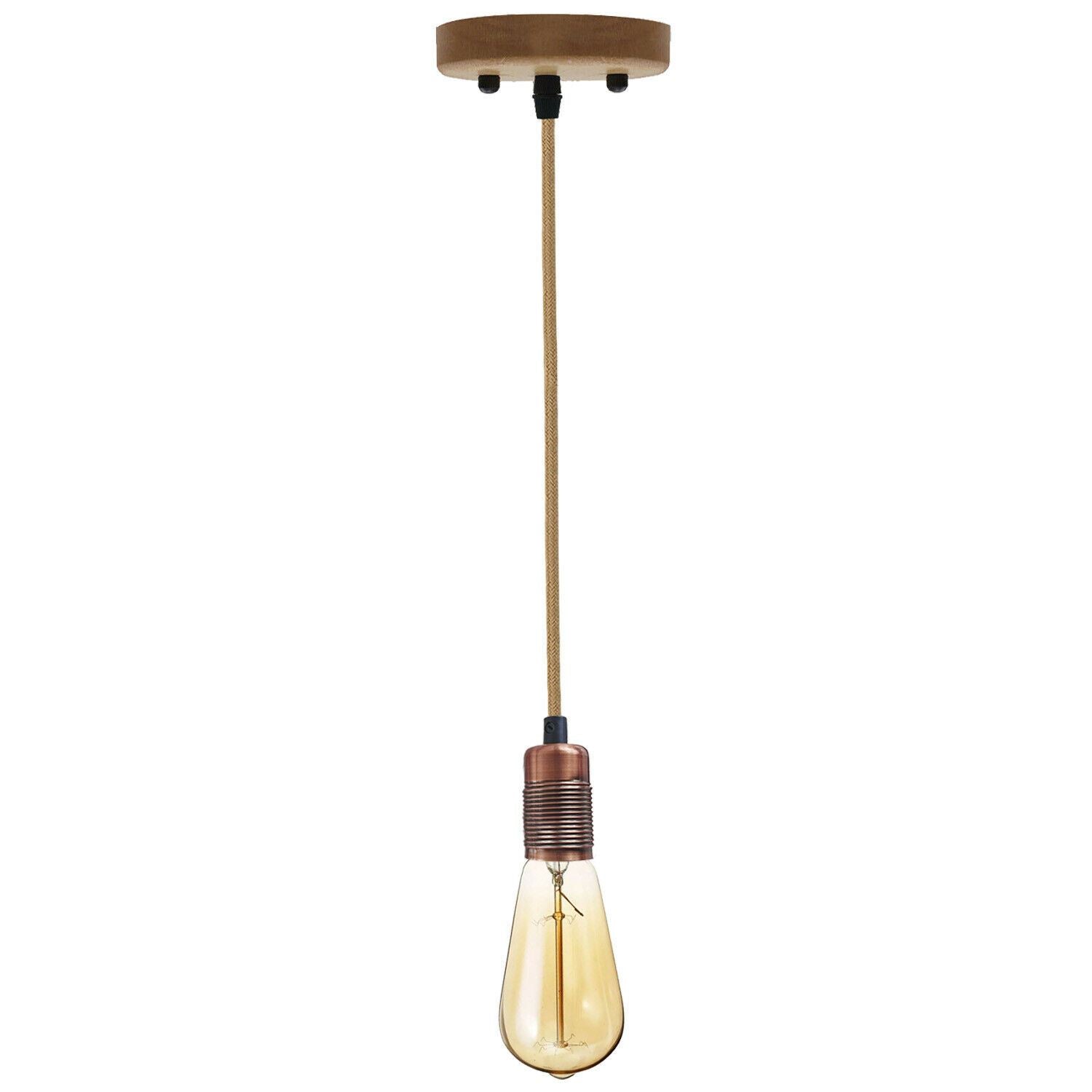Vintage Industrial E27 Bulb Holder Screw Ceiling Rose Lamp Hemp Pendant Indoor Hanging Light Fitting Conservatory, Dining Room, Foyer, Garage~1191 - LEDSone UK Ltd