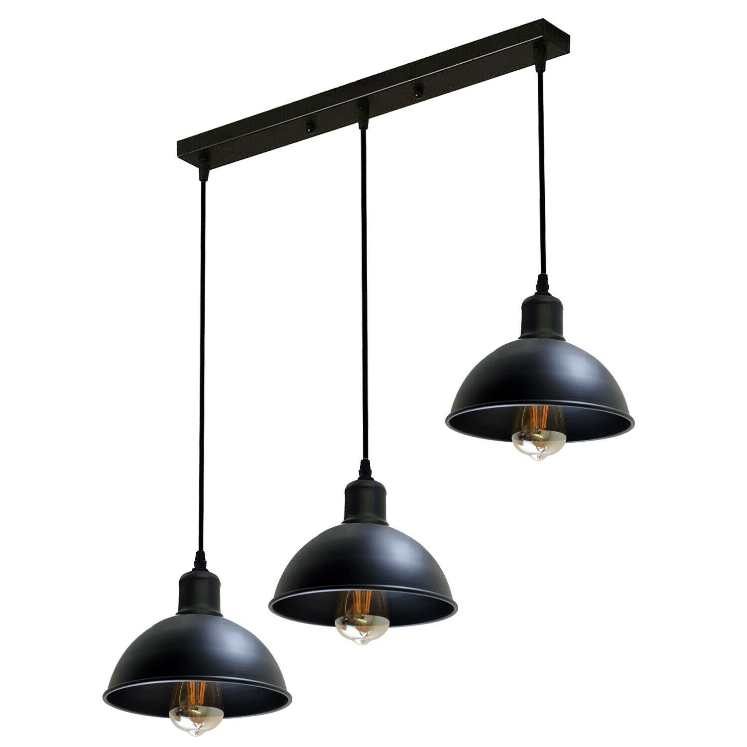 Vintage Industrial 3Head Ceiling Pendant Light Black Hanging Light Metal Dome Shape Shade Indoor Light Fitting~1242 - LEDSone UK Ltd