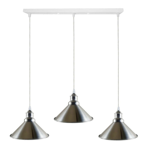 Modern Industrial Satin Nickel Indoor Hanging 3 Way Ceiling Pendant Light Metal Cone Shape Shade For Bar, Bedroom, Dining Room~1178