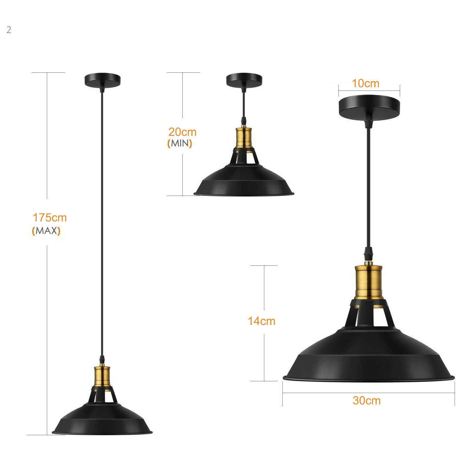 2-Pack Retro Metal Pendant Shades for Stylish Home Lounge - size image