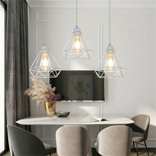 Retro Industrial White Diamond Cage Ceiling Pendant Light Hanging Indoor Lighting ~1182 - LEDSone UK Ltd