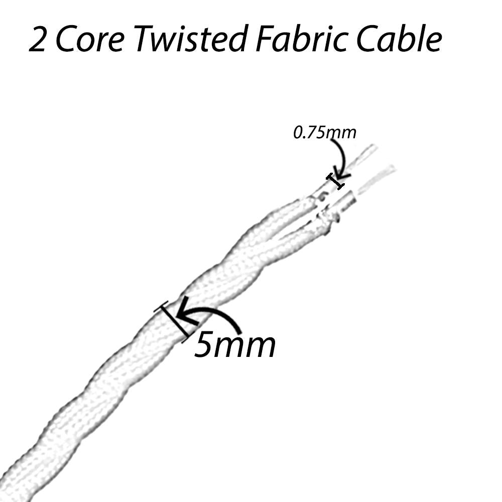 5m Cream 2 Core Twisted Lighting Electric Fabric 0.75mm Cable Size Image