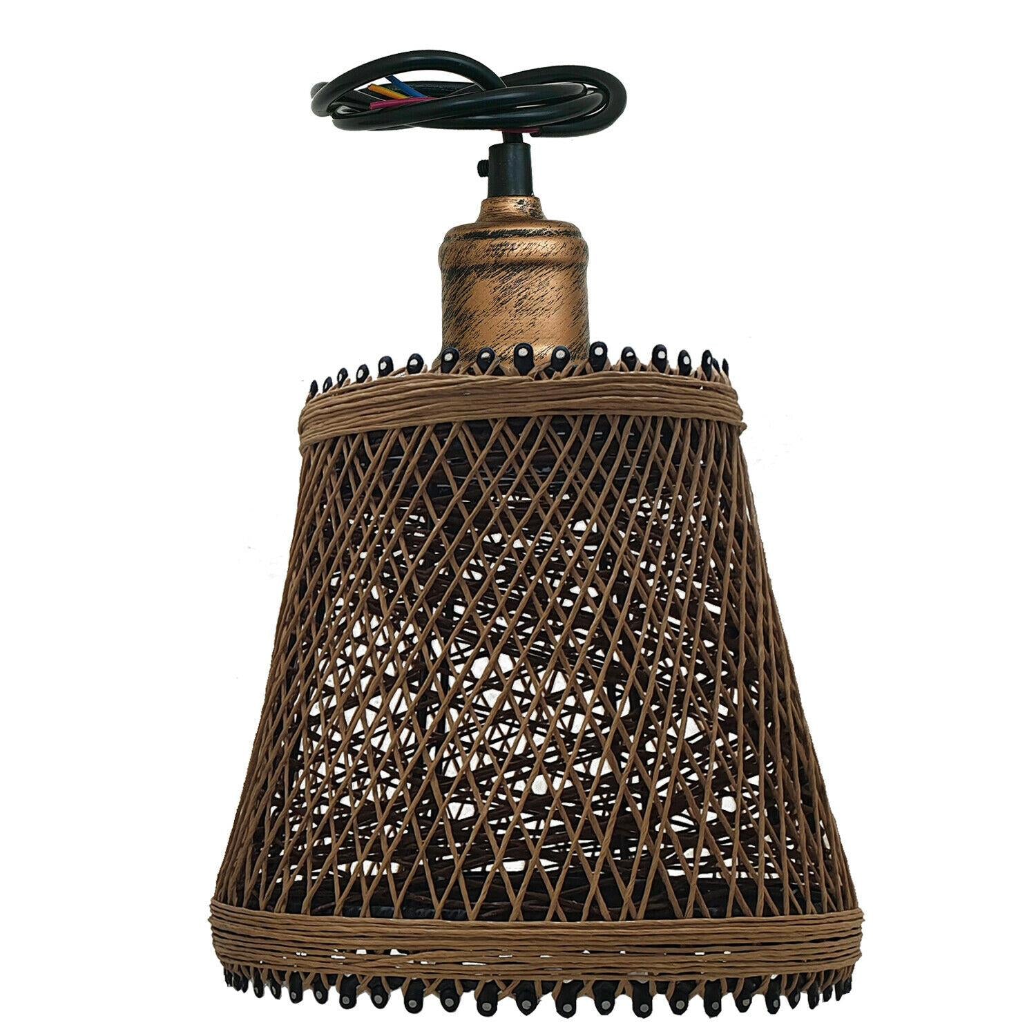 Industrial Rattan Wicker Design Chandelier Ceiling Pendant Light Brown Finish~1416 - LEDSone UK Ltd