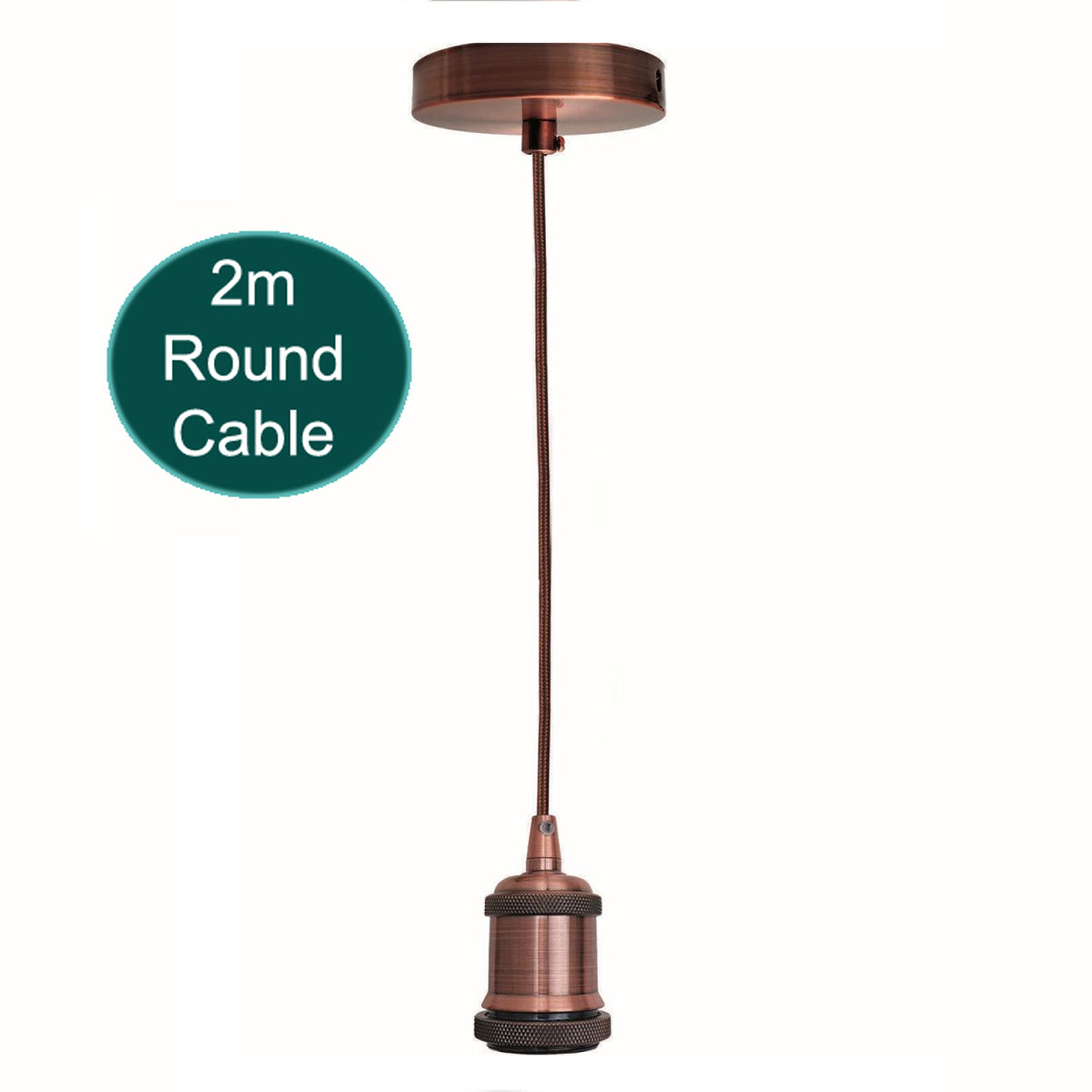 2m Brown Round Cable E27 Base Copper Holder~1718 - LEDSone UK Ltd