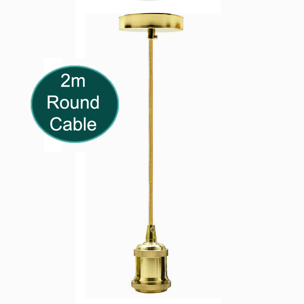 2m Gold Round Cable E27 Base French Gold Holder~1720 - LEDSone UK Ltd