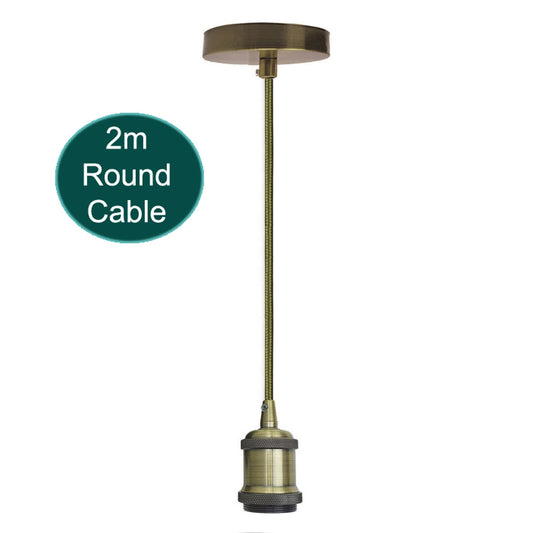 2m Army Green Round Cable E27 Base Green Brass~1721 - LEDSone UK Ltd