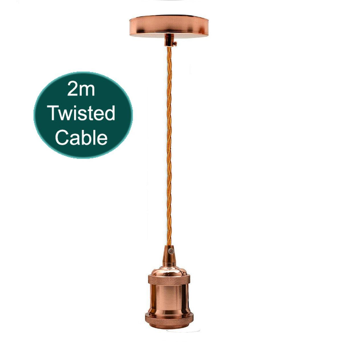 2m Twisted Cable E27 Base Rose Gold Holder Pendant~1734 - LEDSone UK Ltd