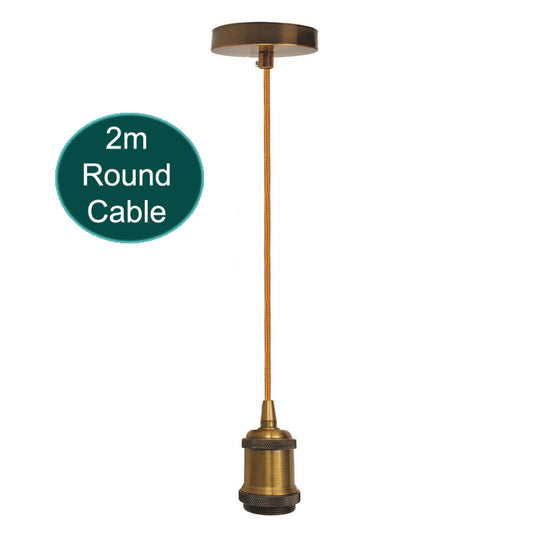2m Round Cable E27 Base Yellow Brass Holder~1723 - LEDSone UK Ltd
