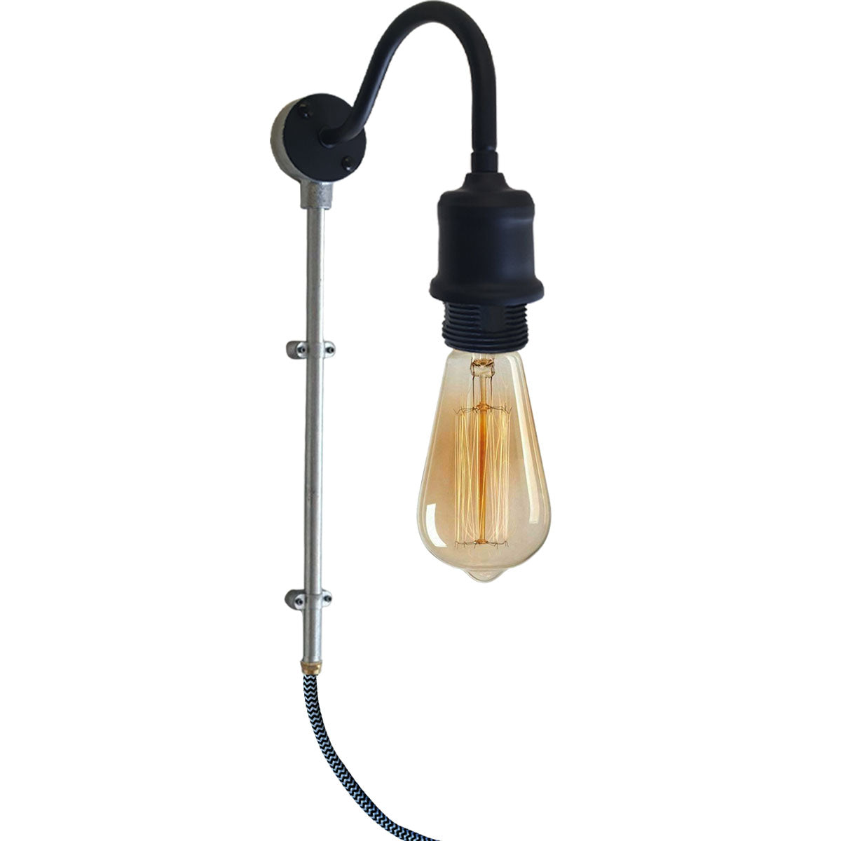 2m Plug with Dimmer Switch Fabric Flex Cable Plug In Pendant Pipe Light Set Black~1606 - LEDSone UK Ltd