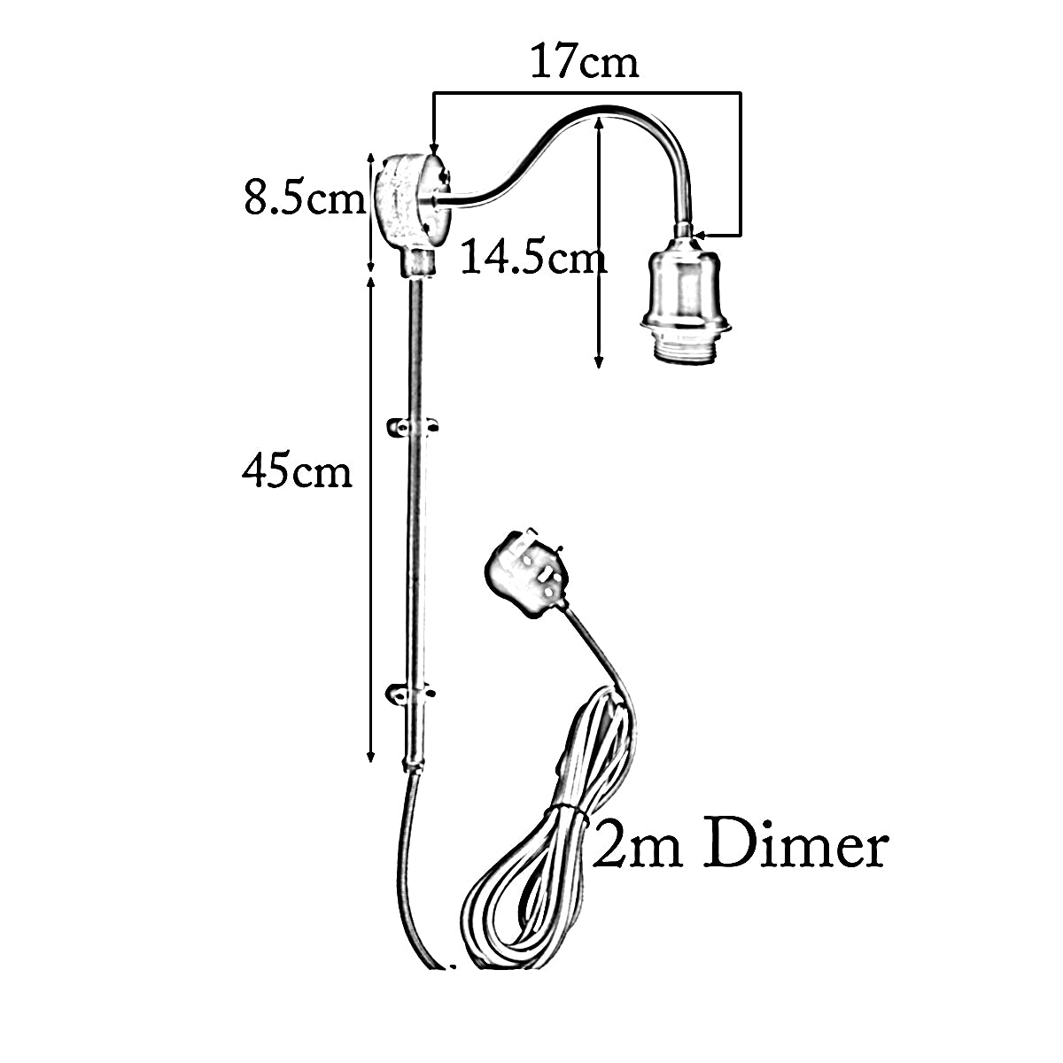 2m Plug with Dimmer Switch Fabric Flex Cable Plug In Pendant Pipe Light Set Black~1606 - LEDSone UK Ltd