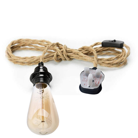 2M Plug In Pendant hemp with Switch and Holder Black ~3870