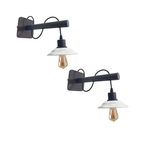 Pack Modern Industrial Black Scone wooden Wall Light With White Shade ~2476 – Two
