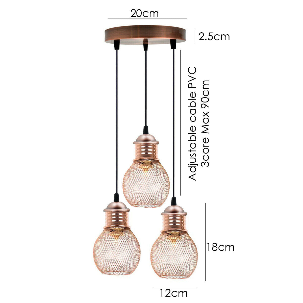 3 Way Pendant Light Wire Cage Rose Gold (1)