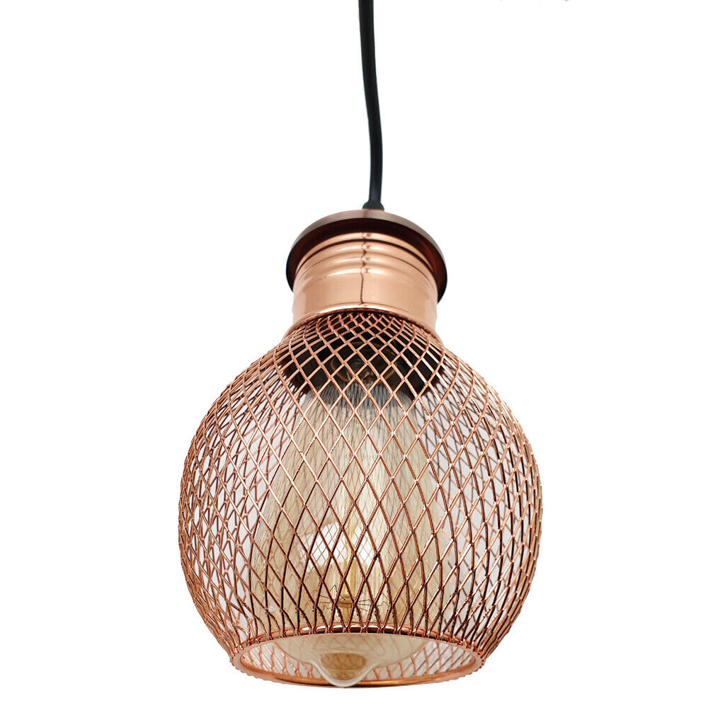 3 Way Pendant Light Wire Cage Rose Gold (2)