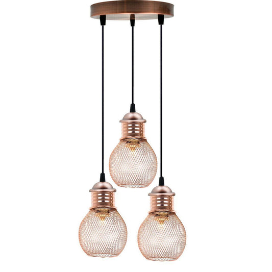 3 Way Pendant Light Wire Cage Rose Gold (4)