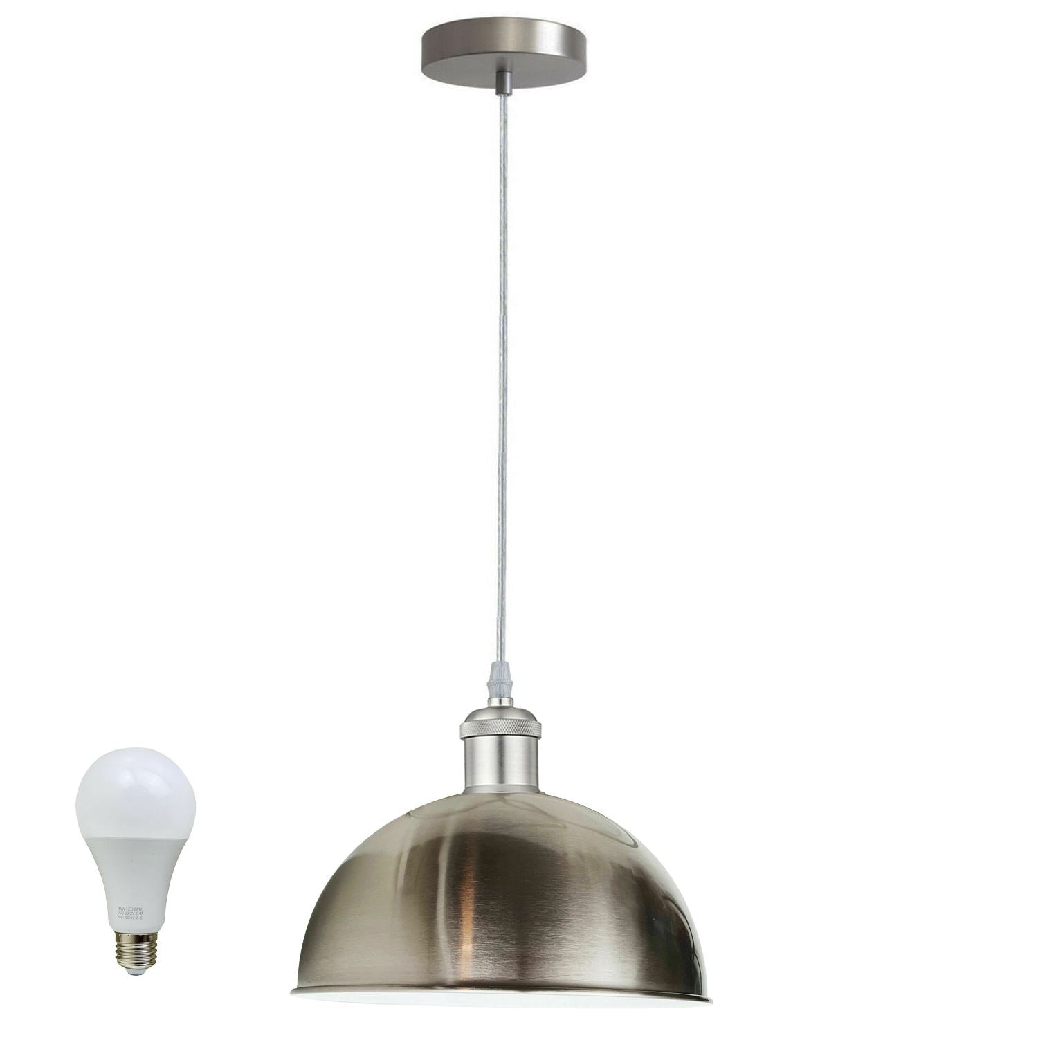Vintage Industrial Metal Ceiling Pendant Light Satin Nickel Shade Modern~1318 - LEDSone UK Ltd