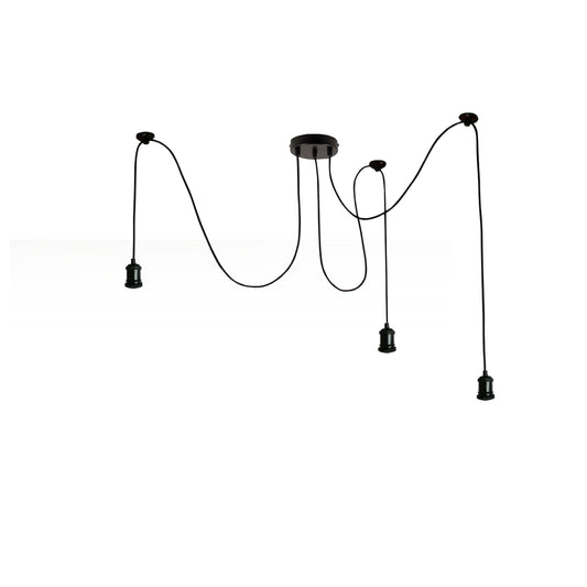 LEDSone industrial vintage 3 Head Spider Pendant Braided Fabric Flex Lamp Holder Black finish~3550 - LEDSone UK Ltd