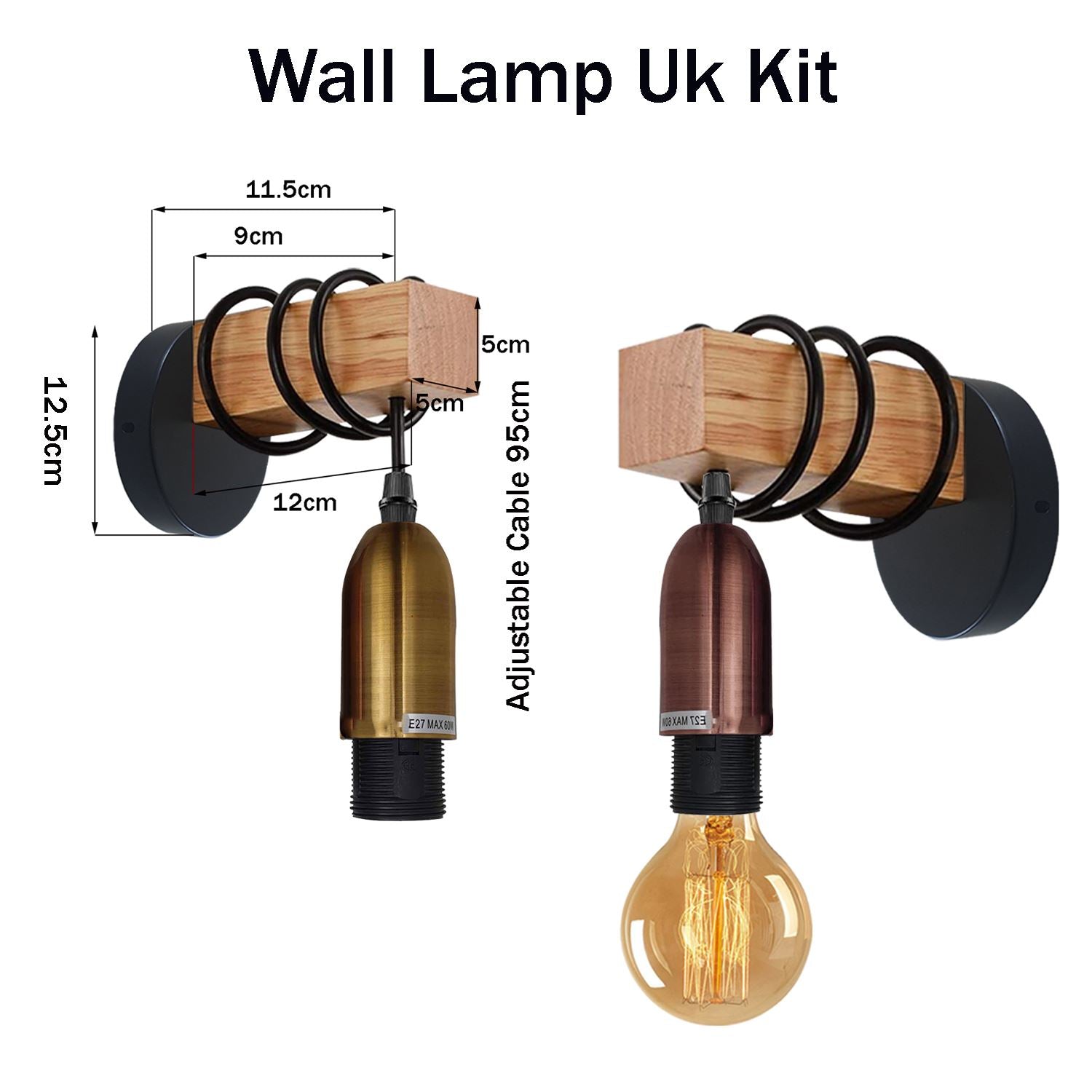 Vintage Industrial Retro Loft Modern Wood Wall Mount Lamp UK~1236 - LEDSone UK Ltd