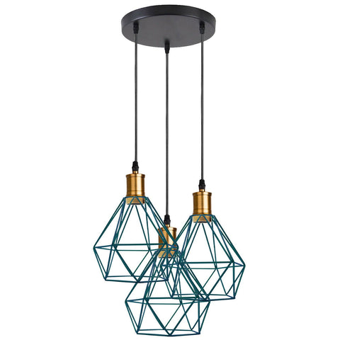 Industrial Retro style 3-Light Pendant lights Adjustable Cord with Diamond Metal Cages~1255