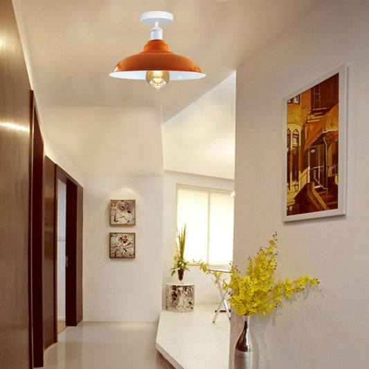 Modern Industrial Style Ceiling Light Fittings Metal Flush Mount Bowl Shape Shade Indoor Lighting, E27 Base