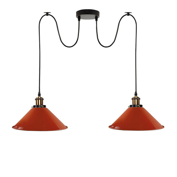 Lámpara colgante de techo industrial retro de 2 vías con cable E27 ~3403 – Naranja / Sí