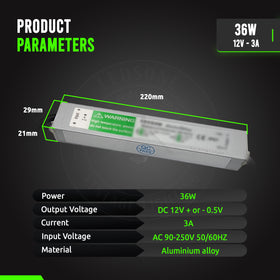 Slim Waterproof LED Driver IP67 12V 36W Aluminium~3359